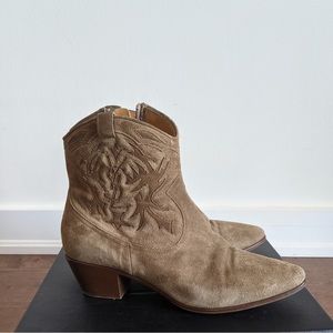 Embroidered suede YSL boots